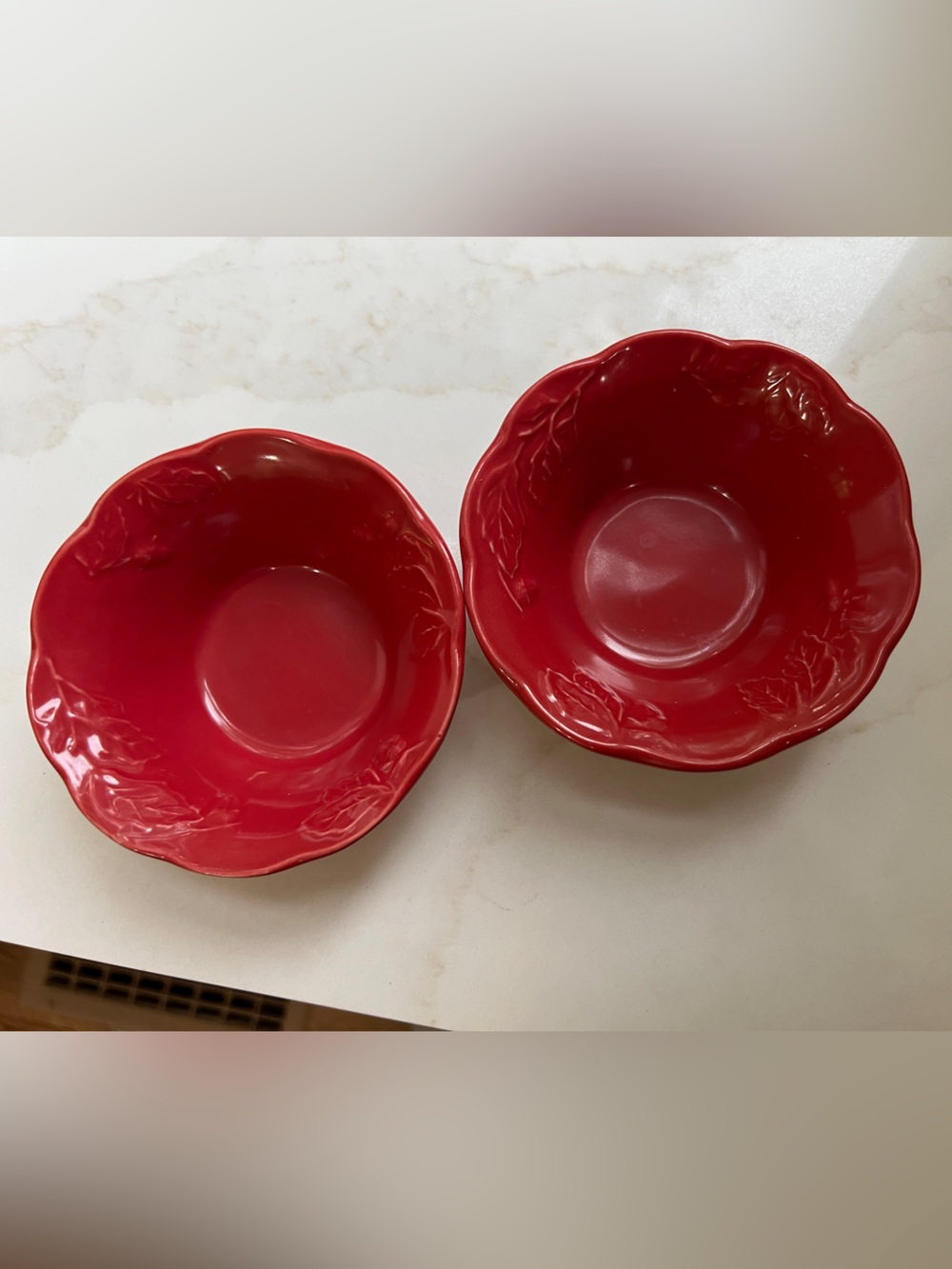 Sur La Table Small Red Ceramic Leaf-Edge Serving Bowls - Set of 2